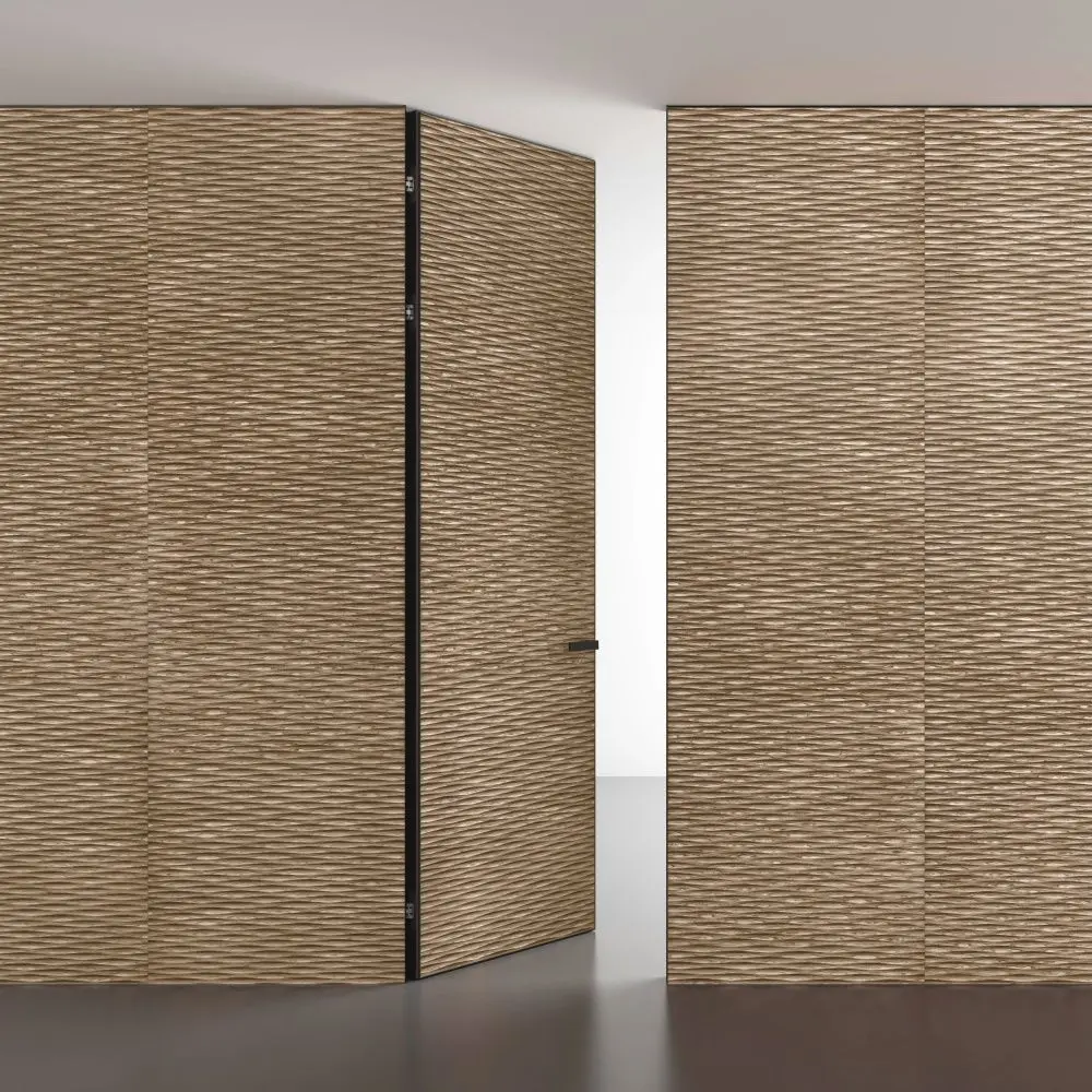 Стеновые панели COVER, UNIFLEX-3D, модель Wave. Дверь UNIFLEX-3D, Alu, модель Wave. Слой массива дерева UW16 Noce Canaletto.
