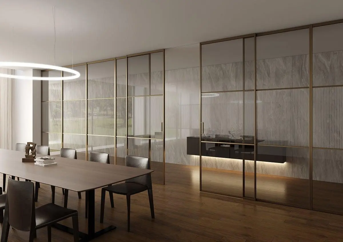 Factory T3, Bronzo, vetro Trasparente extrachiaro.