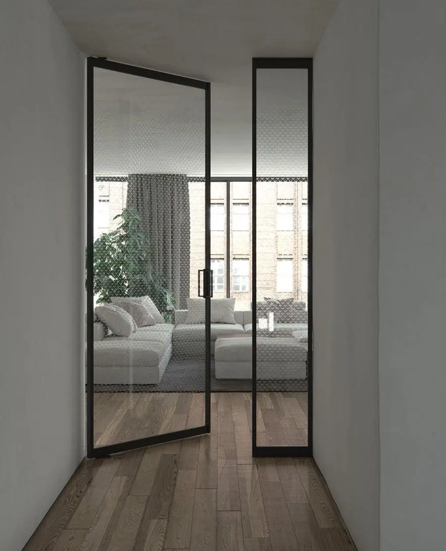 Factory T1, bilico doppia, Total blak, vetro trasparente extrachiaro, decoro La-Vi.