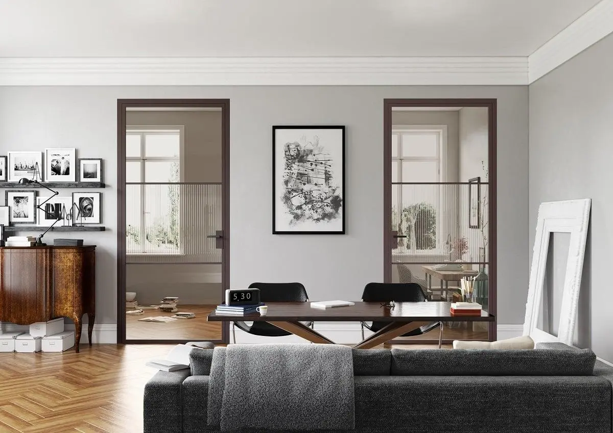 Factory T1, Total brown, vetro trasparente extrachiaro, decoro Cannete.