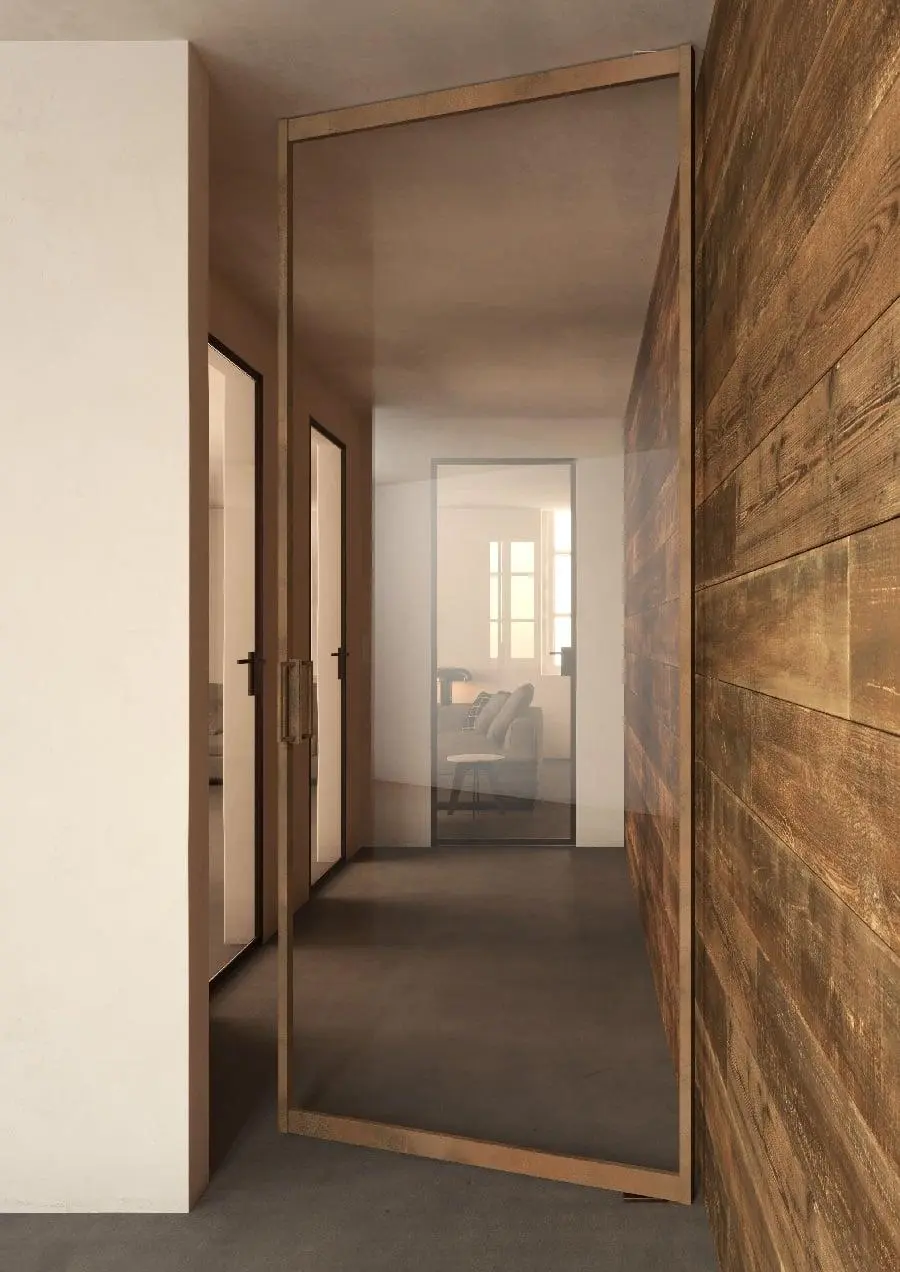 Factory T1, bilico , Corten, vetro Trasparente extrachiaro.