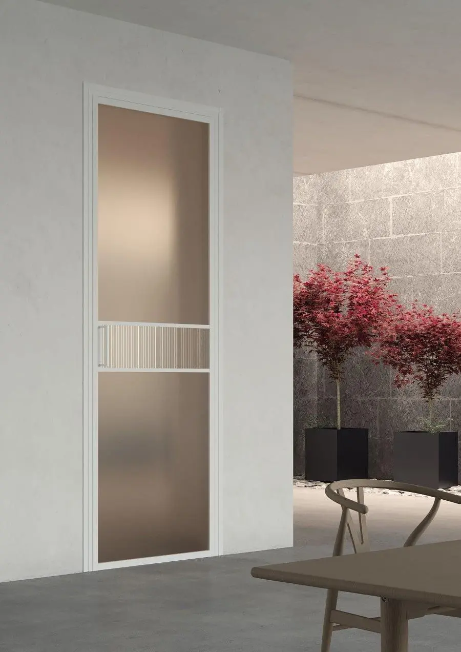 Factory T22, Total white, vetro Semiriflettente satinato, decoro Cannete.