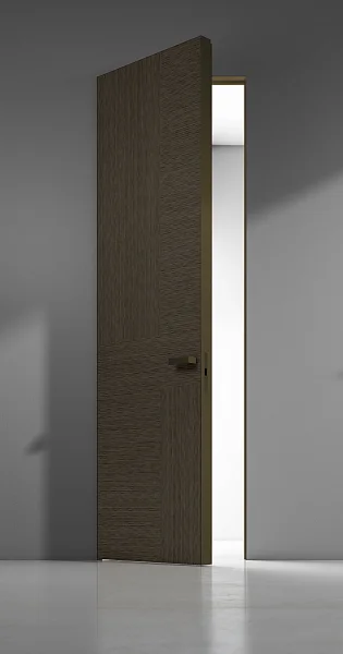 FILO-60, Alu, модель Vezana, натуральный шпон "Дуб пепельный", алюминиевая торцевая кромка в цвете "Бронза". Алюминиевый "скрытый" короб с полотном толщиной 6 см.