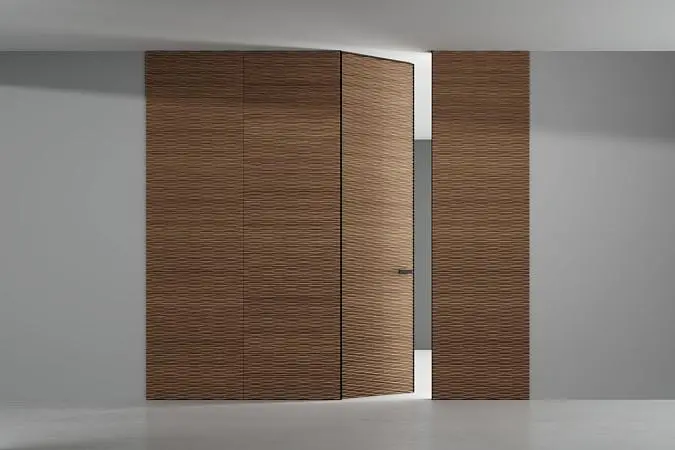 Стеновые панели COVER, UNIFLEX-3D, модель Wave. Дверь UNIFLEX-3D, Alu, модель Wave. Слой массива дерева UW16 Noce Canaletto.