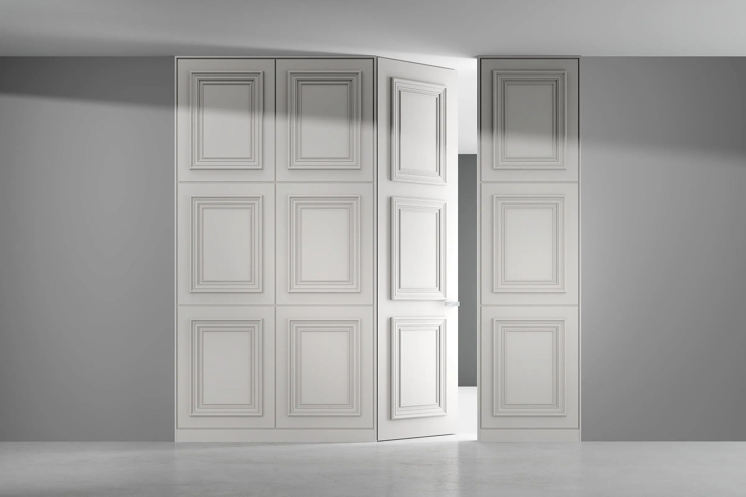 mini-Стеновые панели COVER, PRIMA, модель P3, матовая эмаль L01 Bianco. Двери PRIMA-60, P3, "скрытый" короб.