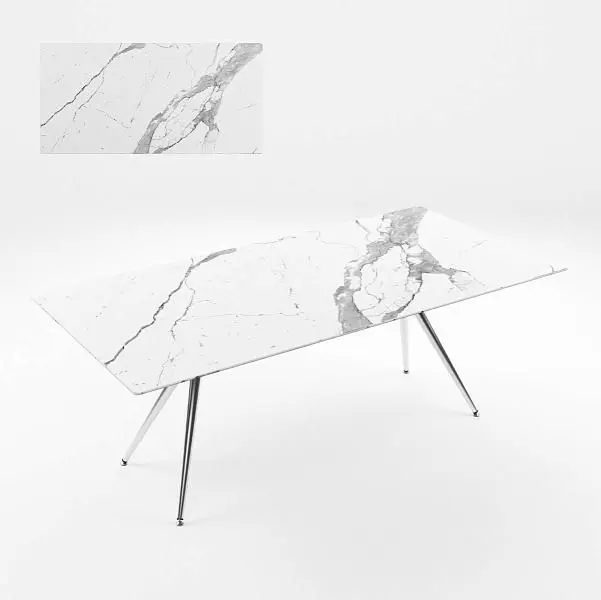Стол MILAN. Столешница - универсальный композитный износостойкий материал HP04 Marmo Bianco. Основание: алюминий, сталь - отделка Chrome.
