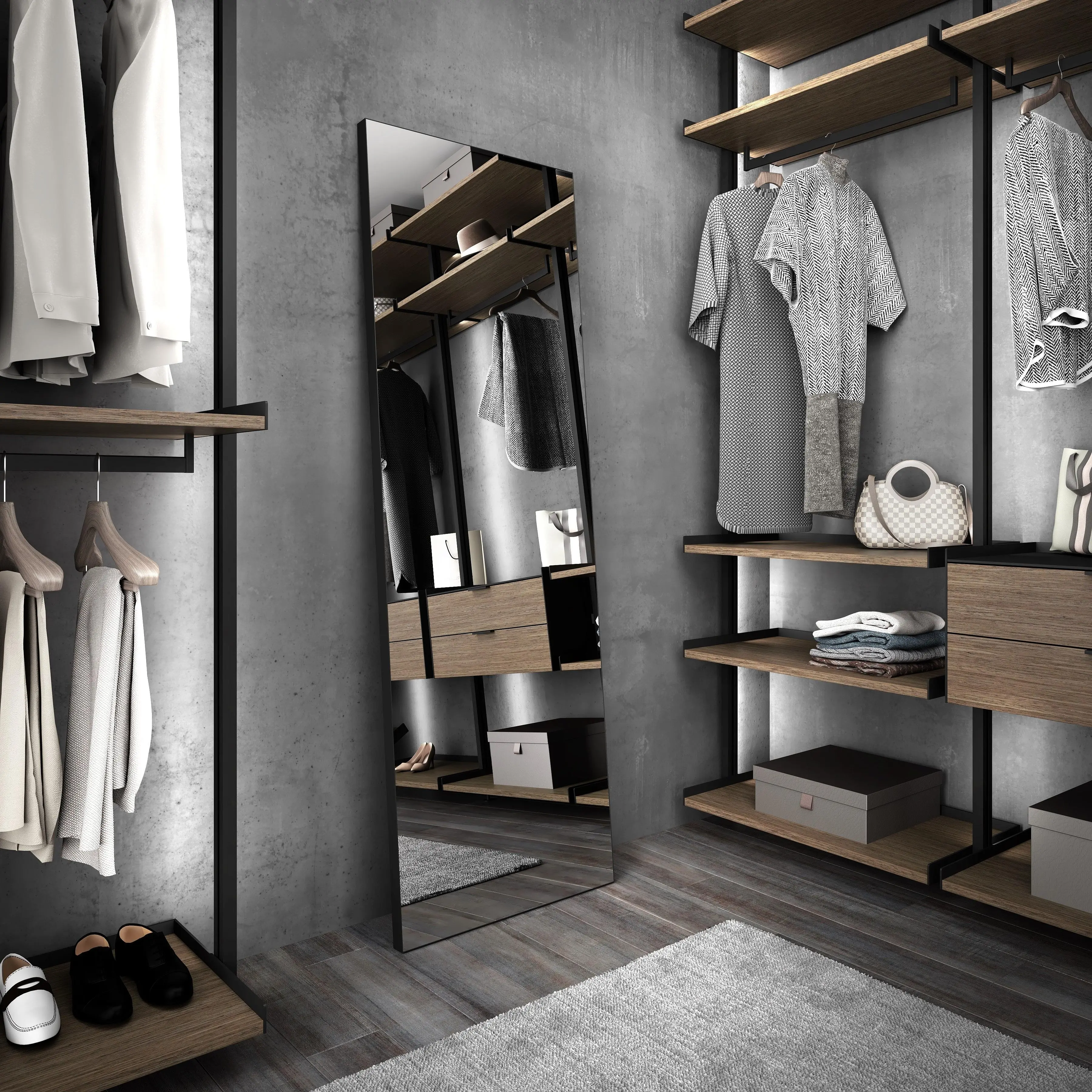 mini-Зеркало ALBA, модель LG, зеркало M01 Mirror, алюминиевый профиль в цвете AL08 Black.