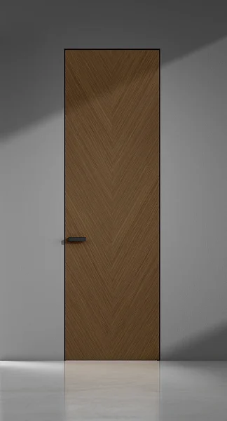 FILO-60, Alu, модель Valetti, натуральный шпон "орех каналетто", алюминиевая торцевая кромка в чёрном цвете. Алюминиевый "скрытый" короб с полотном толщиной 6 см.