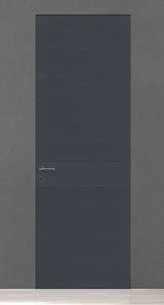 LINE LUX, модель 03, натуральный брашированный шпон, матовая эмаль в цвете "графитовый", "скрытый" короб. Толщина полотна 6 см.