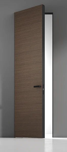 UNIFLEX-3D, Alu, модель Bolla, натуральный шпон "орех каналетто", объемная 3D фрезеровка, алюминиевая торцевая кромка в чёрном цвете. Алюминиевый "скрытый" короб с полотном толщиной 60 мм.