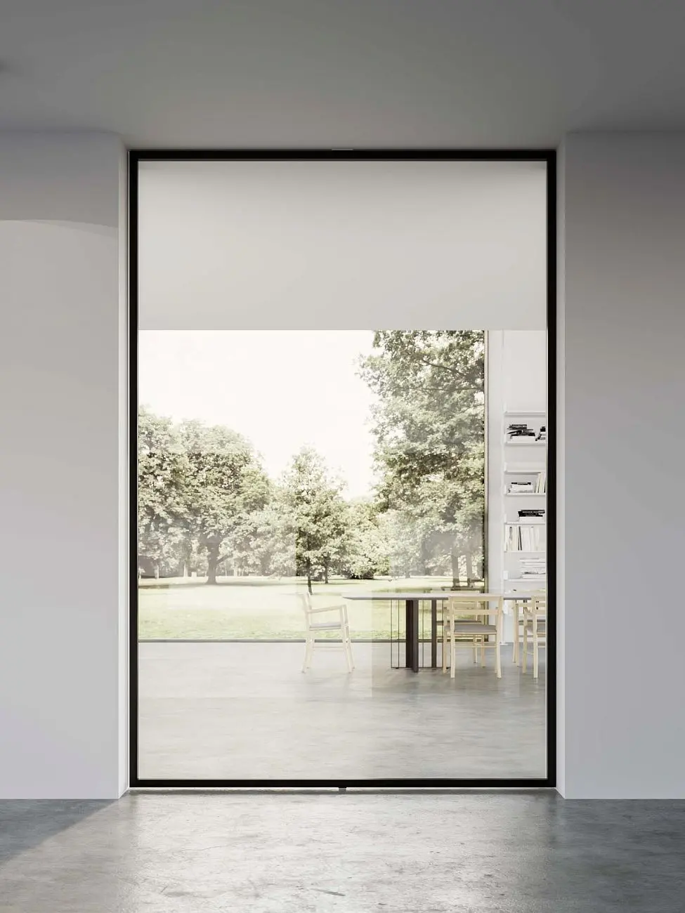 Quadra, bilico centrale, nero, vetro neutro extrachiaro.