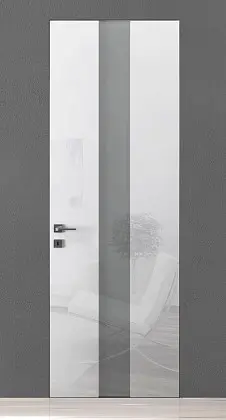 Глянцевая дверь на скрытом коробе со стеклом TREND-60 TR14V Bianco Gloss. Неоклассика