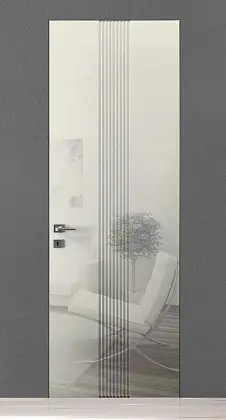 Глянцевая дверь на скрытом коробе со стеклом TREND-60 TR14 Bianco Night Gloss. Неоклассика
