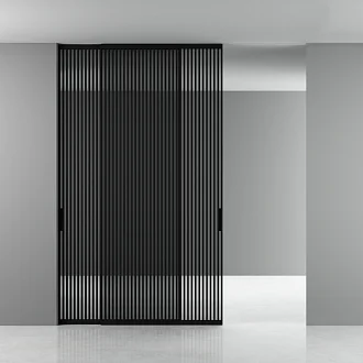 UNION, STRATUS-SLIM. Двустворчатая раздвижная перегородка, безопасное прозрачное стекло, алюминиевый профиль. 161,6x266h (см).