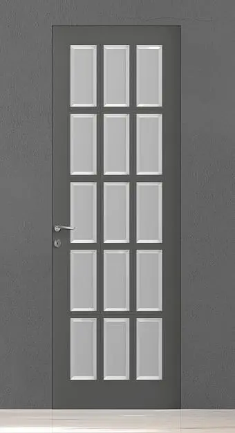CORDA-60, U02i, матовая эмаль Grigio Fume, стекло Satinato Bianco с фацетом, "скрытый" короб.