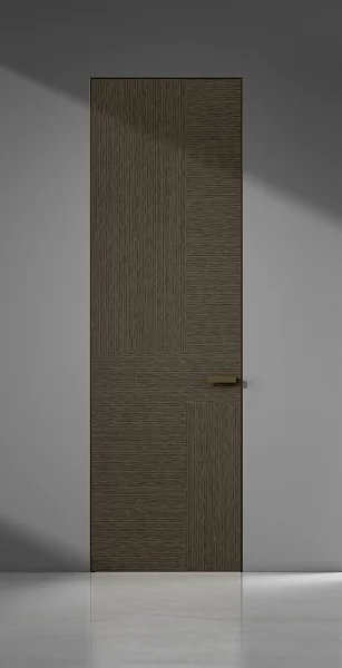 FILO-60, Alu, модель Vezana, натуральный шпон "Дуб пепельный", алюминиевая торцевая кромка в цвете "Бронза". Алюминиевый "скрытый" короб с полотном толщиной 6 см.