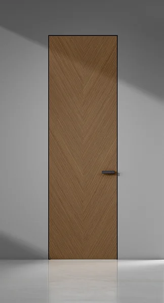 FILO-60, Alu, модель Valetti, натуральный шпон "орех каналетто", алюминиевая торцевая кромка в тёмно-коричневом цвете. Алюминиевый "скрытый" короб в чёрном цвете с полотном толщиной 6 см.