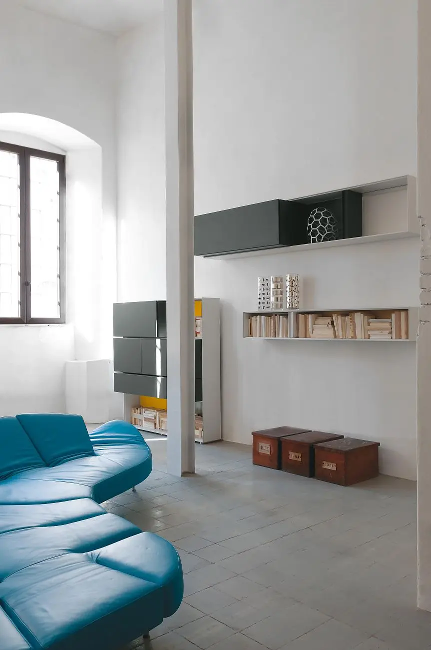 LIBR APRT LINE product bookcase aluminium grey yellow