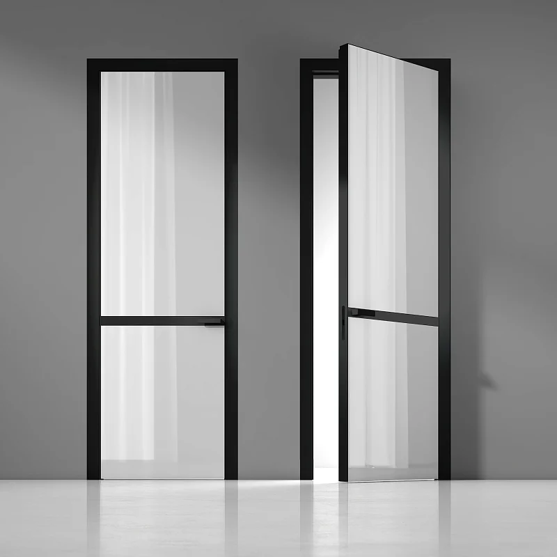 FILO-60, Alu, модель Entry, LG01 Bianco Gloss, молдинг AL08 Black, короб-моноблок с наличниками в отделке AL08 Black.
