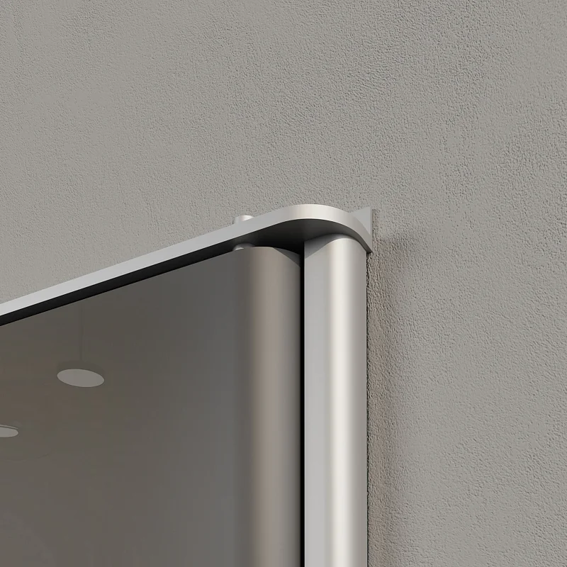 TONDA, матовая эмаль, короб в цвете AL09 Chrome Matt. Фрагмент двери, верхняя часть полотна и короба с петлёй.
