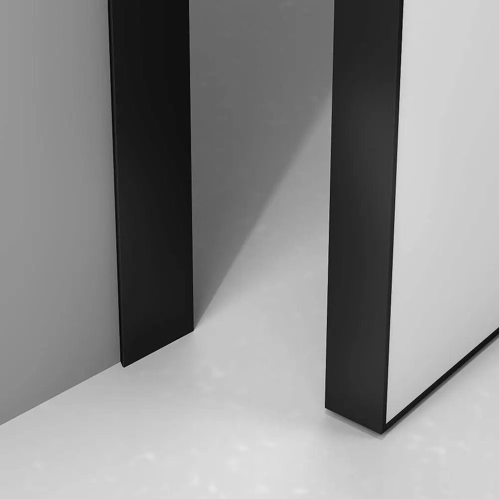UNIX-45, декоративное покрытие DS01 Neve. Алюминиевый каркас полотна и короб с наличником в цвете AL08 Black. Фрагмент двери.