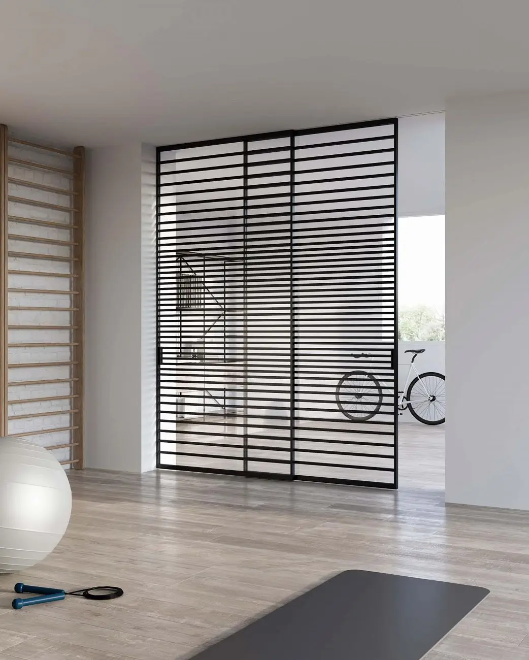 Line, scorrevole, nero, vetro neutro extarchiaro.