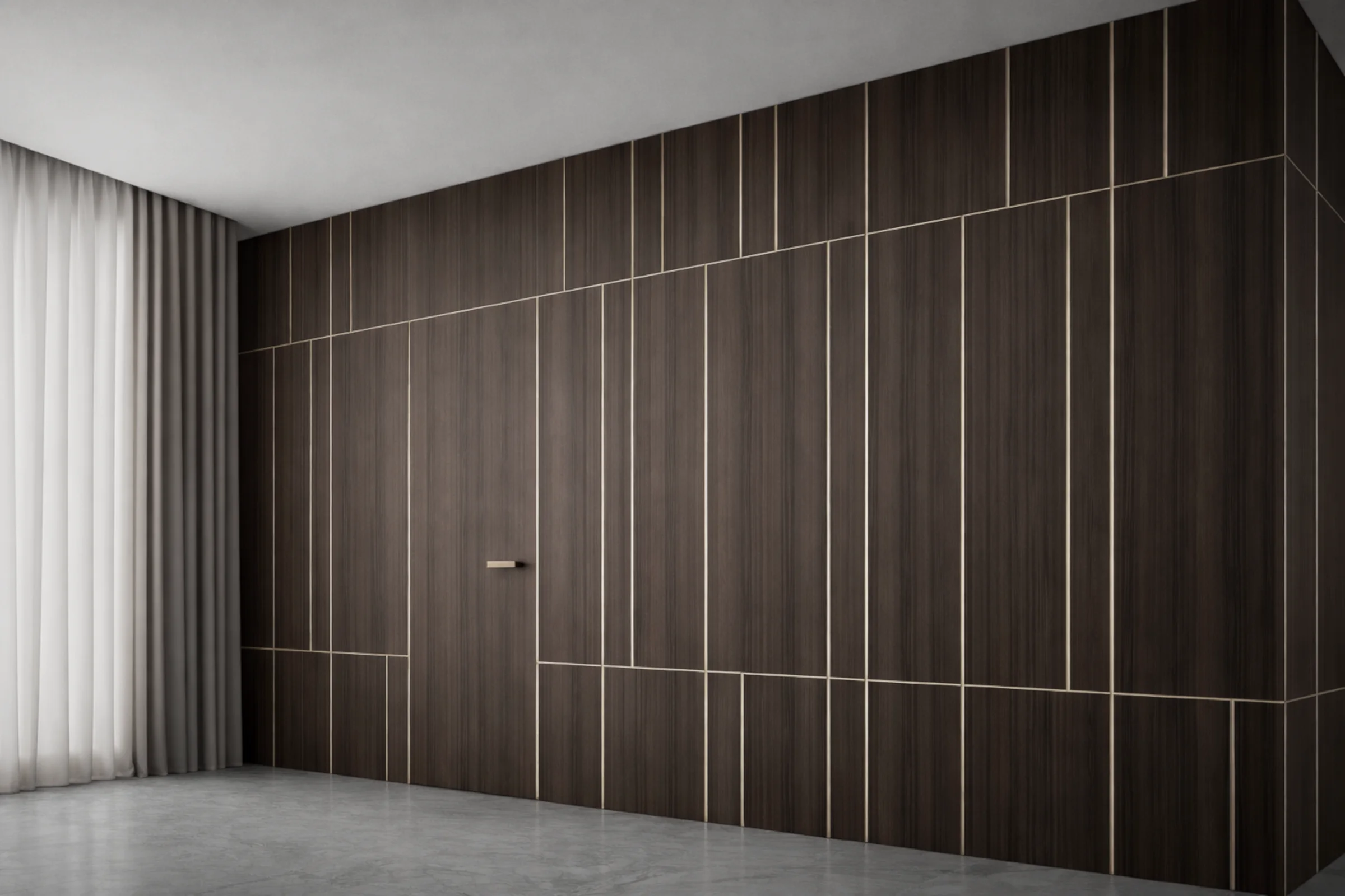 mini-Стеновые панели COVER Alu, натуральный шпон V24 Rovere Fume, молдинги в отделке AL03 Soft Gold.