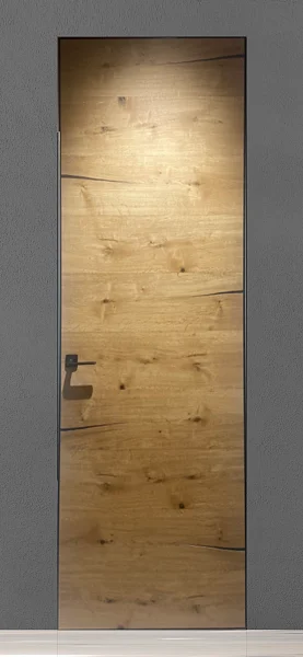 FILO-60, Alu, модель Vento, натуральный шпон "дуб антик", алюминиевая торцевая кромка в чёрном цвете. Алюминиевый "скрытый" короб с полотном толщиной 6 см.