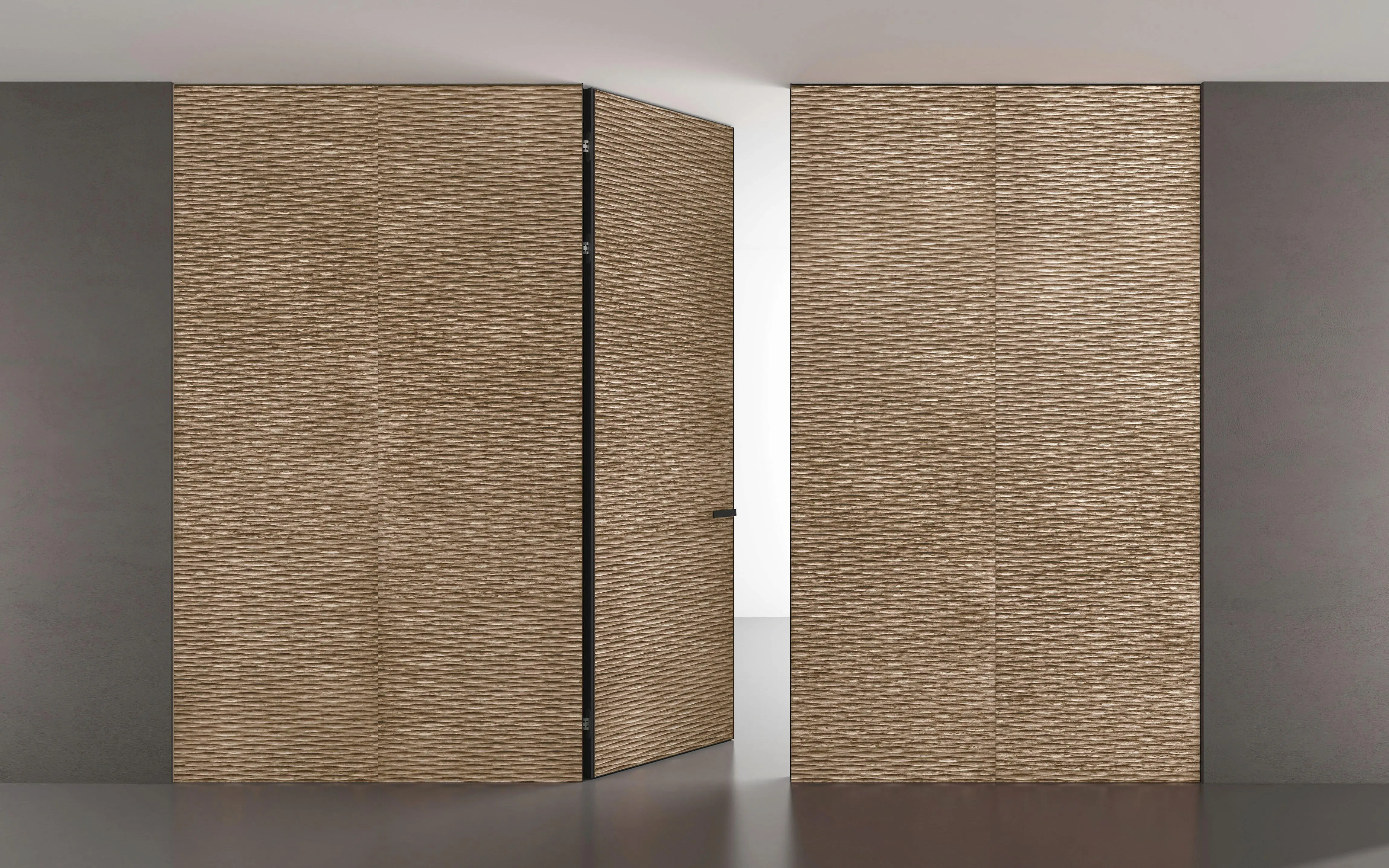 mini-Стеновые панели COVER, UNIFLEX-3D, модель Wave. Дверь UNIFLEX-3D, Alu, модель Wave. Слой массива дерева UW16  Noce Canaletto.