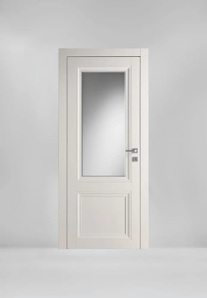 STELLA, модель SVD, инженерный массив древесины, матовая эмаль L01 Bianco, стекло Satinato Bianco.