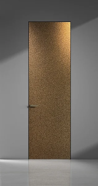 FILO-60, Alu, натуральный материал "пробка Сугеро Рокка", алюминиевая торцевая кромка в цвете "Нежная Бронза". Алюминиевый "скрытый" короб с полотном толщиной 6 см.