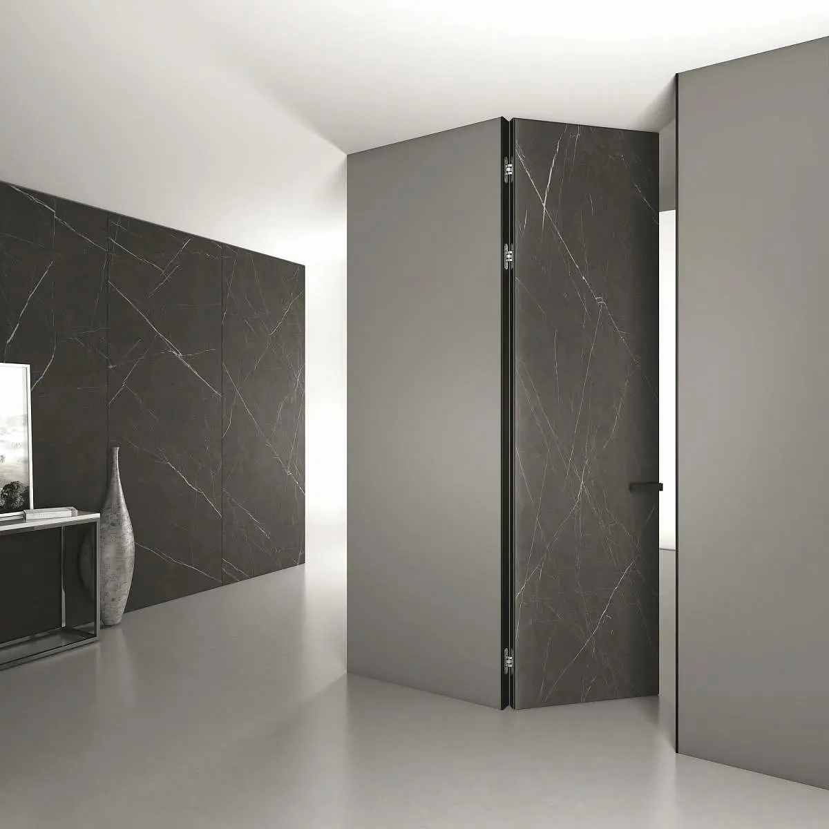 mini-Стеновые панели COVER, декоративный композитный материал HP06 Marmo Antracite. Дверь FILO-60, Alu.