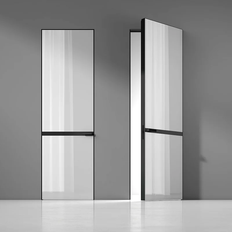 FILO-60, Alu, модель Entry, LG01 Bianco Gloss, молдинг AL08 Black. Скрытый короб и торцевая кромка в отделке AL10 Black Matt.