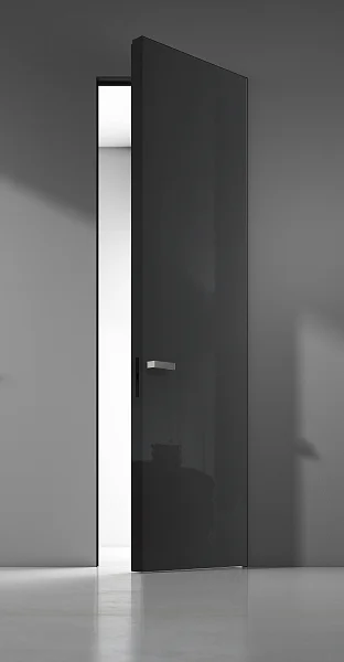 FILO-60. Глянцевая эмаль серого цвета. "Скрытый" короб в чёрном цвете. Толщина полотна 6 см.