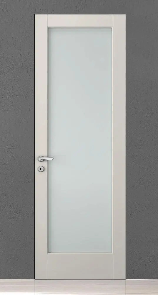 CORDA-60, модель 101V, матовая эмаль L06 Grigio Seta, стекло Satinato Bianco, скрытый короб INVISIBLE.