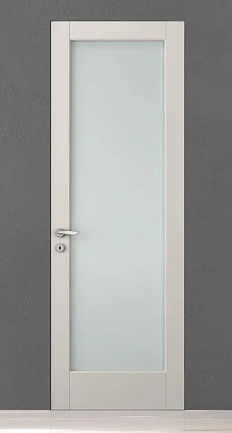 CORDA-60, модель 101V, матовая эмаль L06 Grigio Seta, стекло Satinato Bianco, скрытый короб INVISIBLE.