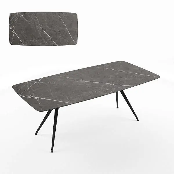 Стол MILAN. Столешница - универсальный композитный износостойкий материал HP06 Marmo Antracite. Основание: алюминий, сталь - отделка AL08 Black.