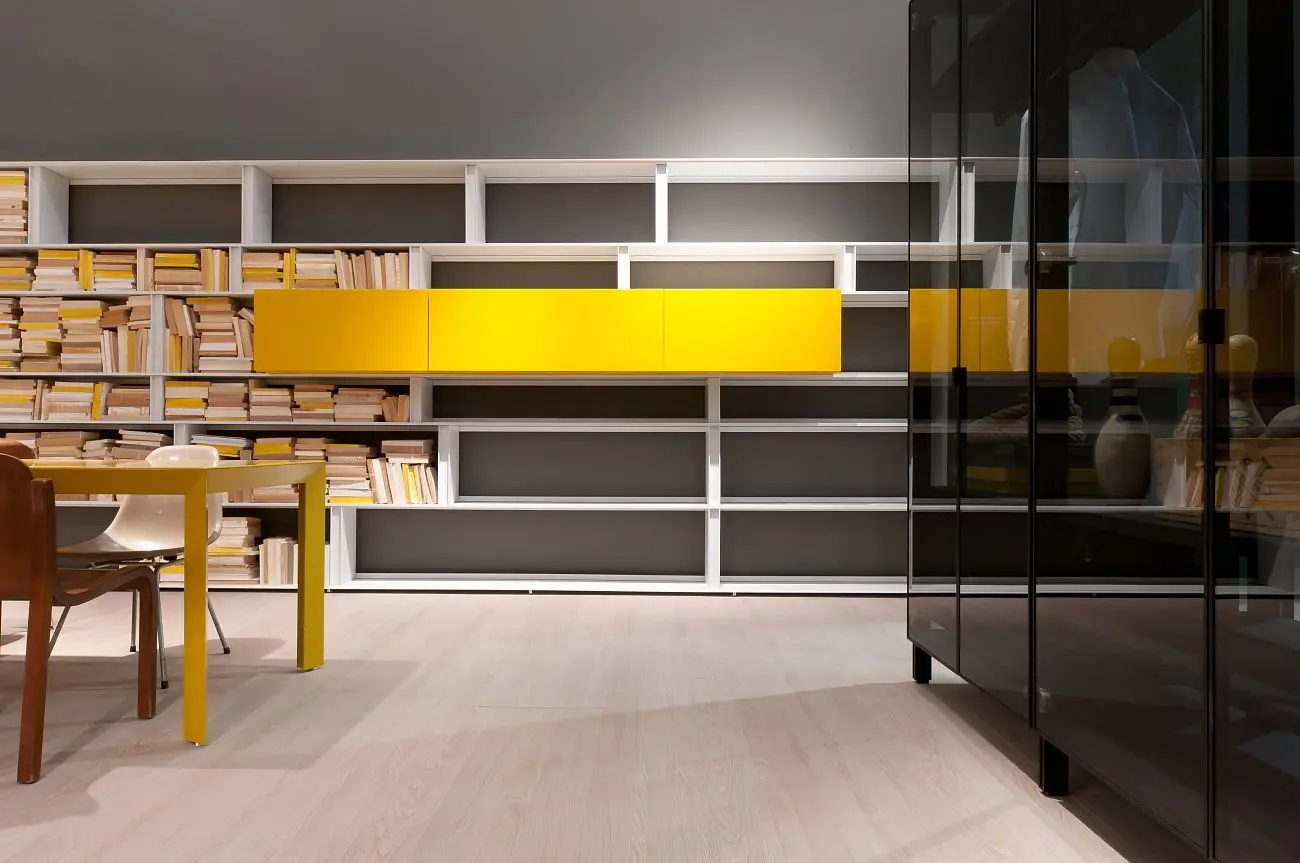 LIBR APRT LINE product bookacse white yellow
