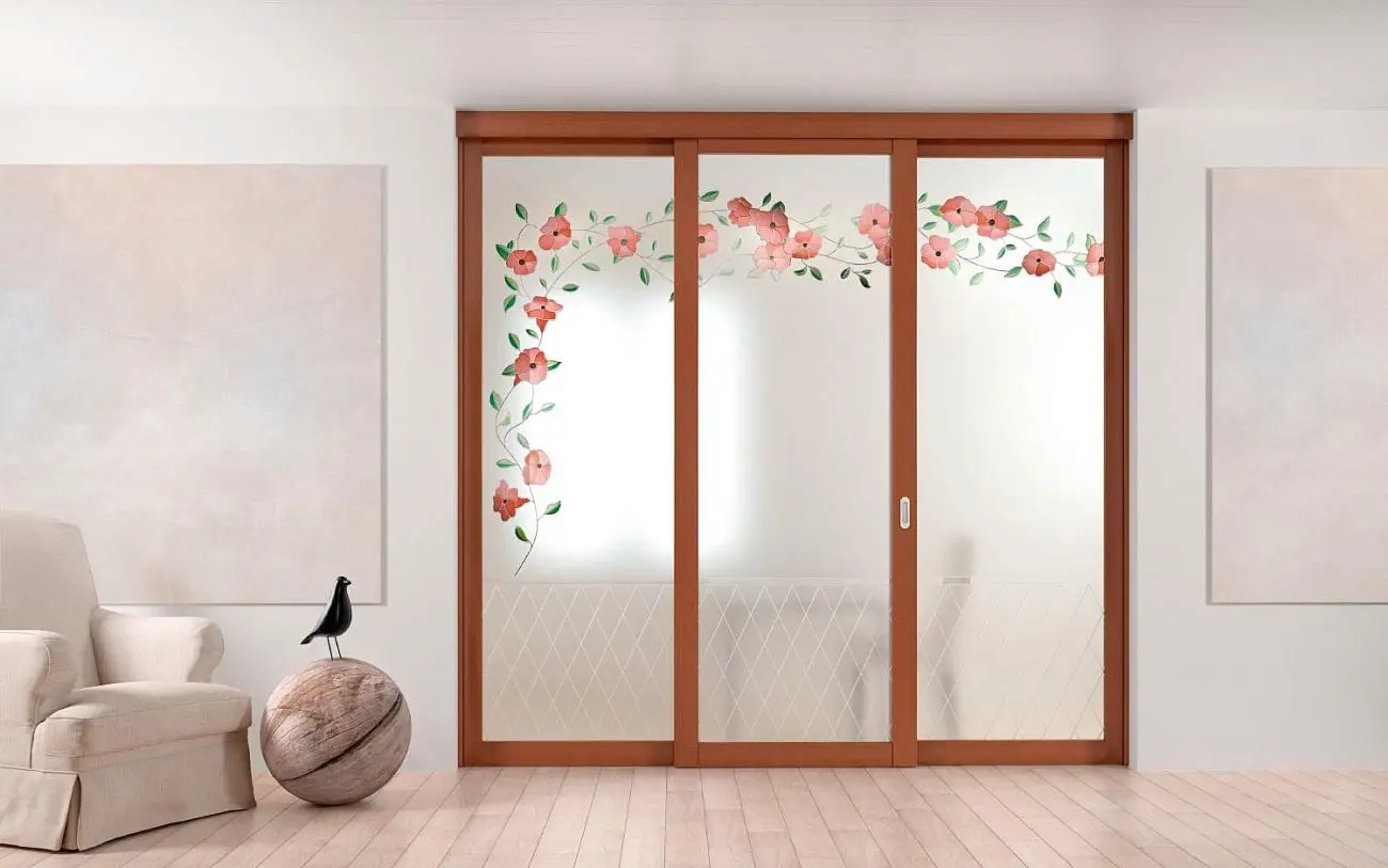 Elegance Arianna, Tinta Ciliegio, vetro Acidato, decoro Gazebo colorato.