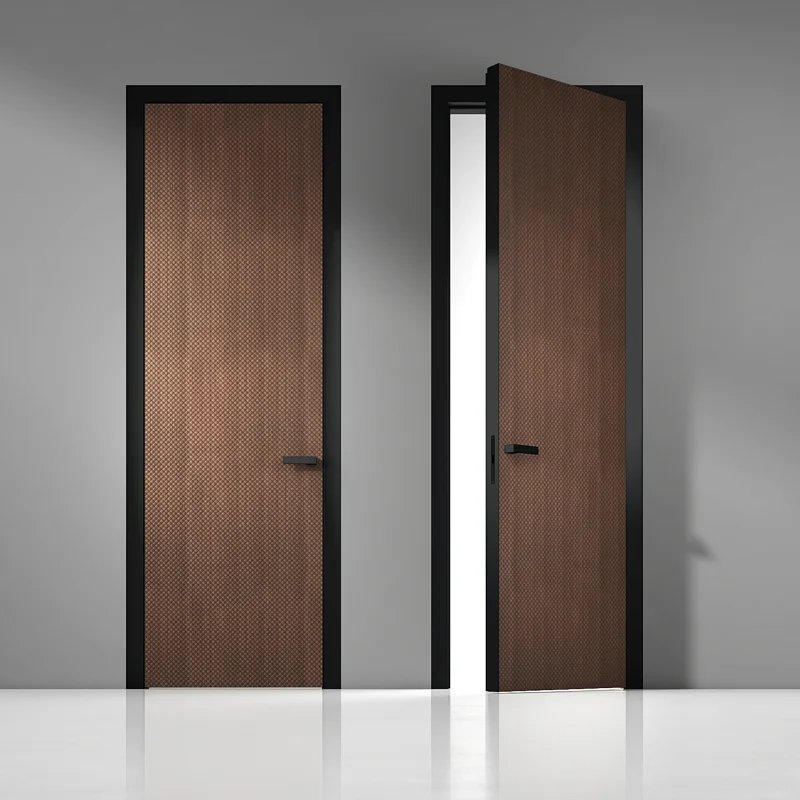 Дверь UNIFLEX-3D, Alu, модель Legato, натуральный шпон UL40 Noce Italiano. Алюминиевый короб-моноблок с наличниками и ручка в отделке AL08 Black, торцевая кромка в отделке AL10 Black Matt.