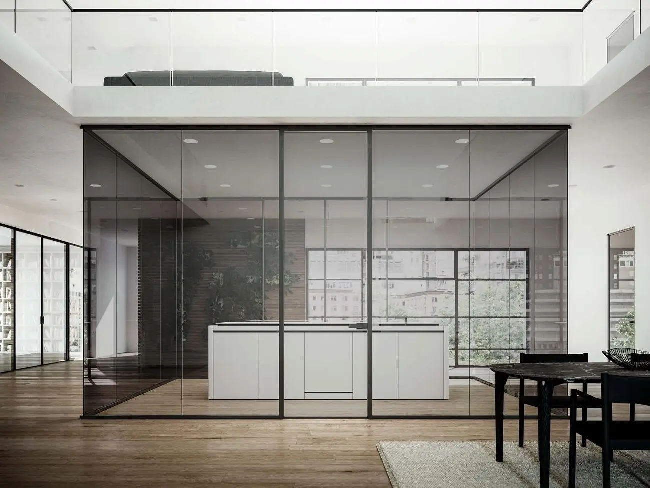 Mies+Mitica battente, nero, vetro fume.