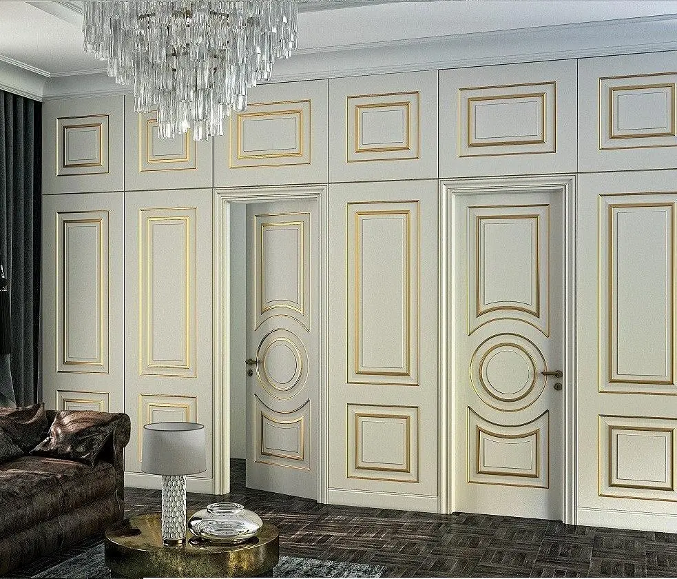 mini-Стеновые панели COVER, GRAND, модель GR03, матовая эмаль L01 Bianco. Двери GRAND, модель GR01.