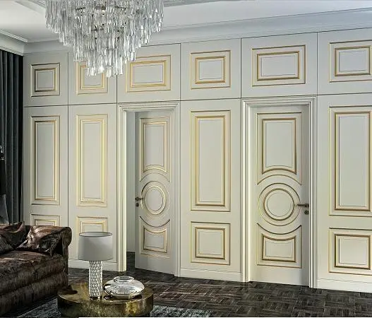 Стеновые панели COVER, GRAND, модель GR03, матовая эмаль L01 Bianco. Двери GRAND, модель GR01.