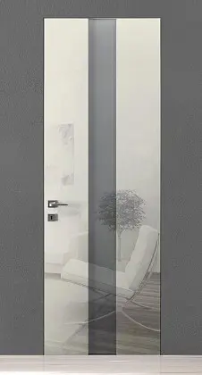 Глянцевая дверь на скрытом коробе со стеклом TREND-60 TR14V Bianco Night Gloss. Неоклассика
