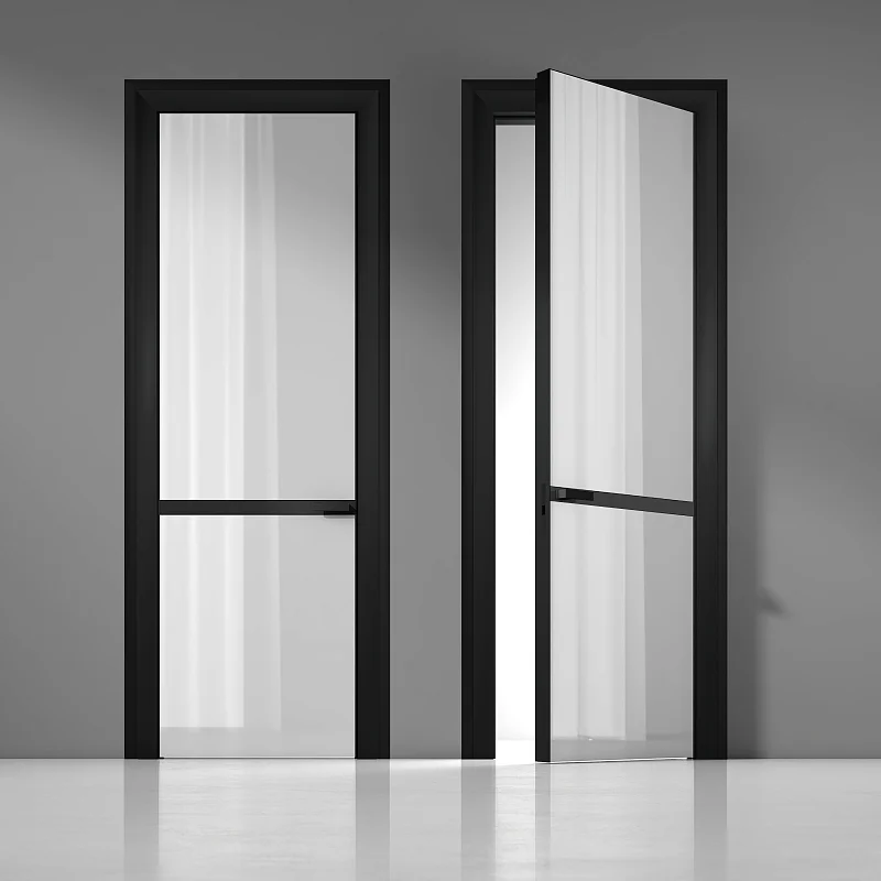 FILO-60, Alu, модель Piatto, глянцевая эмаль LG01 Bianco Gloss. Алюминиевая торцевая кромка в отделке AL10 Black Matt, алюминиевый короб-моноблок с фигурными наличниками в отделке AL08 Black.