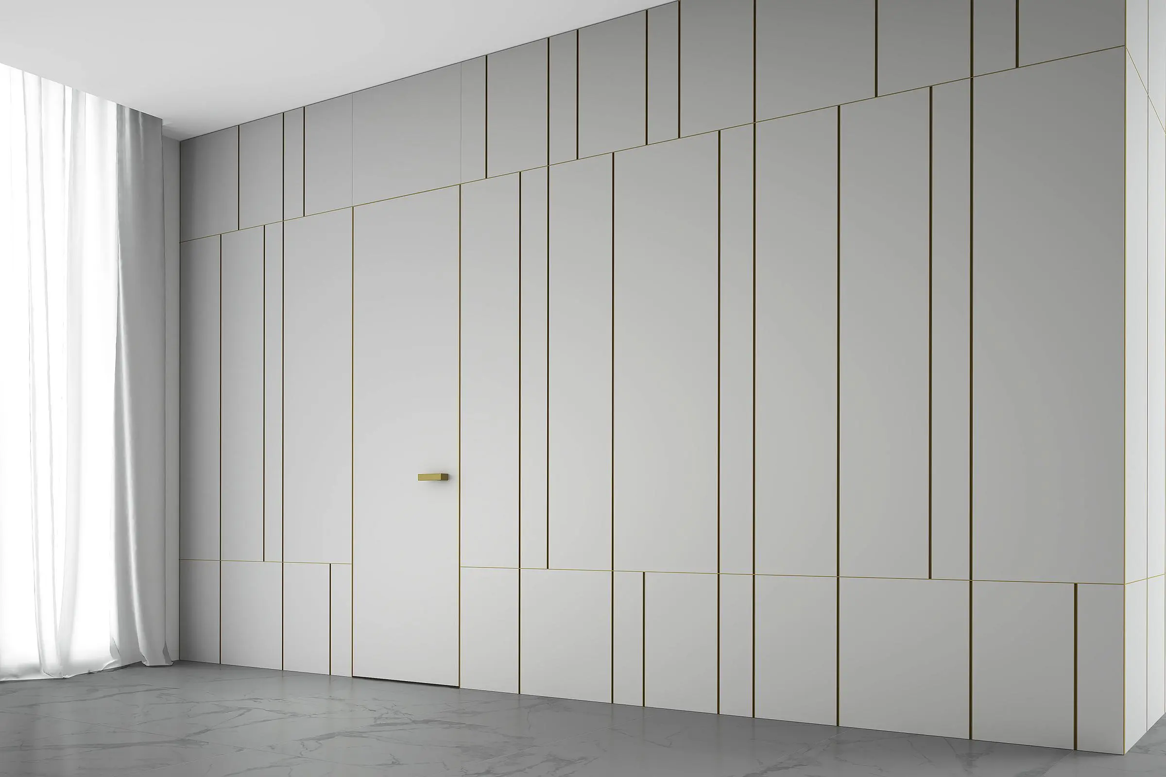 mini-Стеновые панели COVER Alu, матовая эмаль L06 Grigio Seta, молдинги в отделке AL04 Soft Bronze.