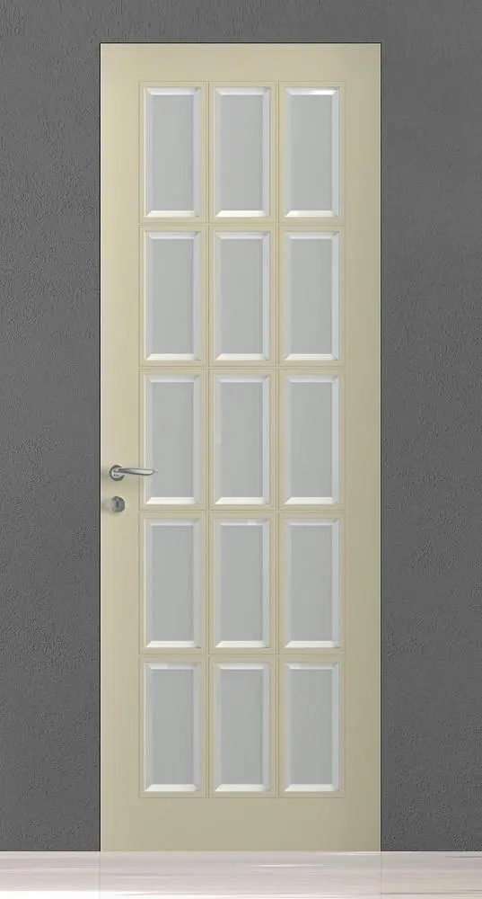 TREND-60, U02i, матовая эмаль Avorio, стекло Satinato Bianco с фацетом, "скрытый" короб.