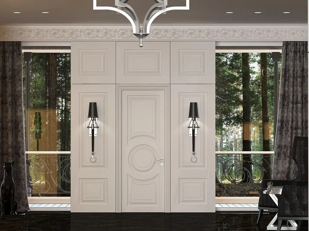 mini-Стеновые панели COVER, GRAND, модель GR03, матовая эмаль L01 Bianco. Дверь GRAND, модель GR01.