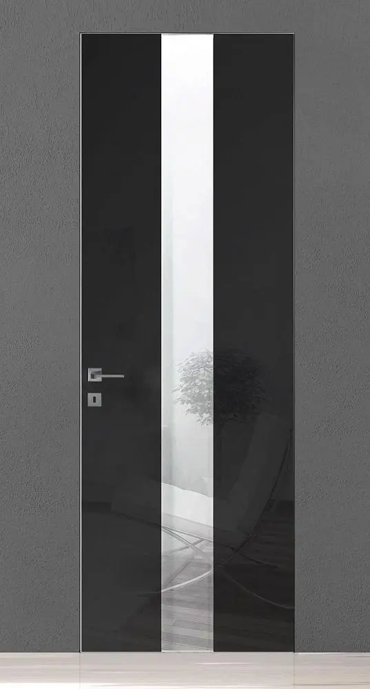 TREND-60, TR14V, глянцевая эмаль Nero Gloss, стекло Satinato Bianco TR, скрытый короб INVISIBLE.