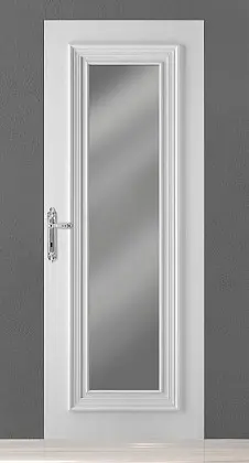 Классическая дверь с зеркалом PRIMA-60 PU Bianco зеркало. Эмаль. Скрытый короб